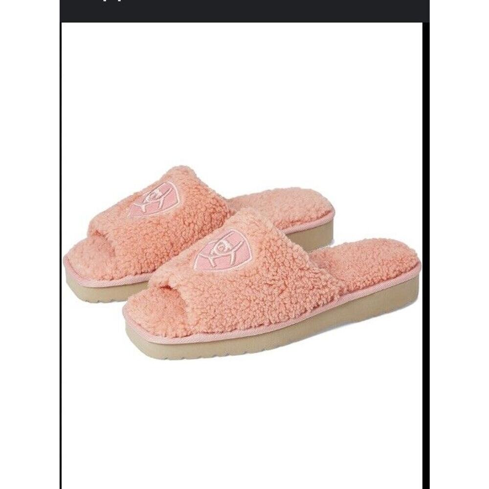 Ariat Cozy Slides Slippers 9 Pink Women Chic Open Toe Fleece Square Toe Comfort